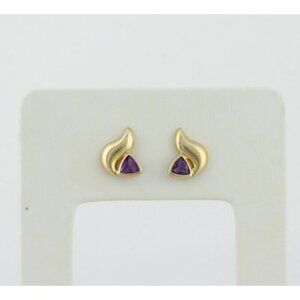 14k Yellow Gold Amethyst Earrings Stud Post